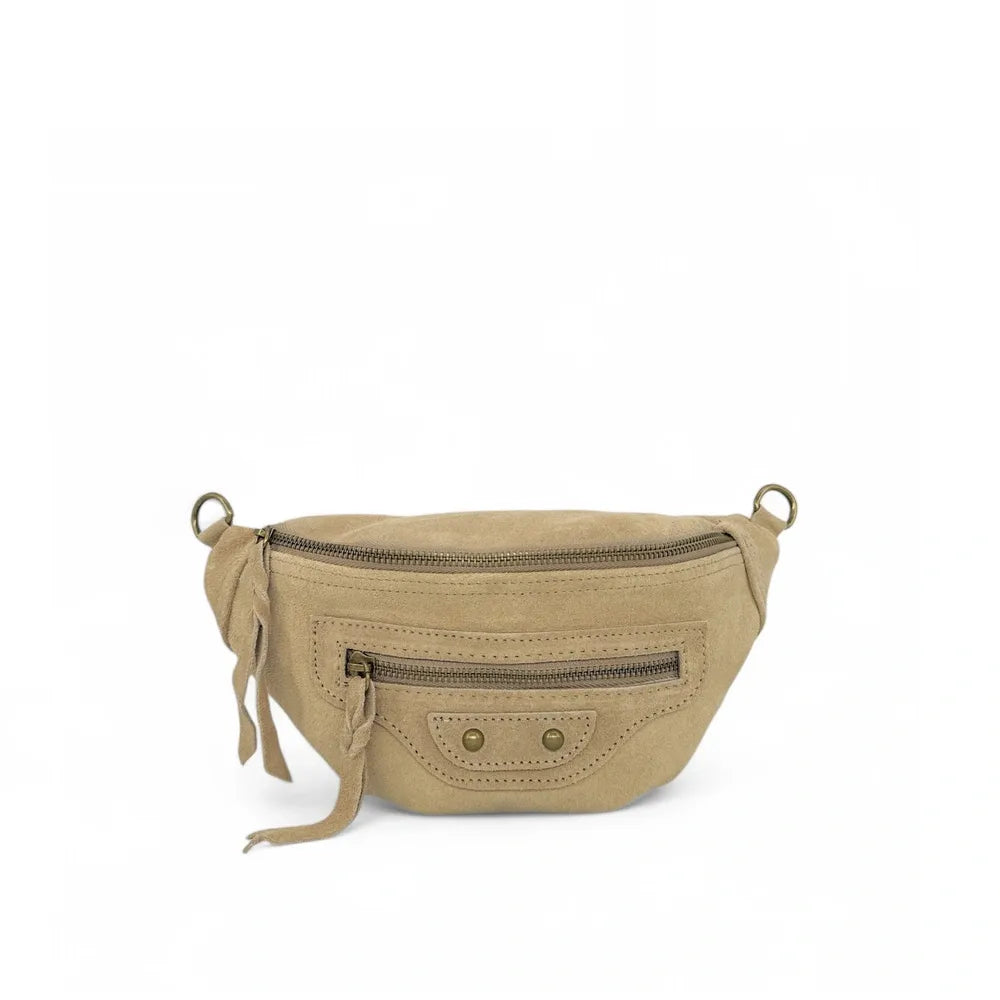 Sac banane en croûte de cuir LOUKA Taupe