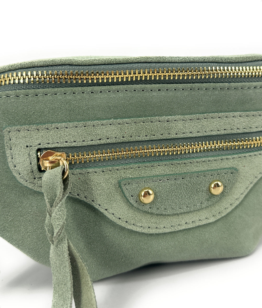 Sac banane en croûte de cuir LOUKA Vert amande