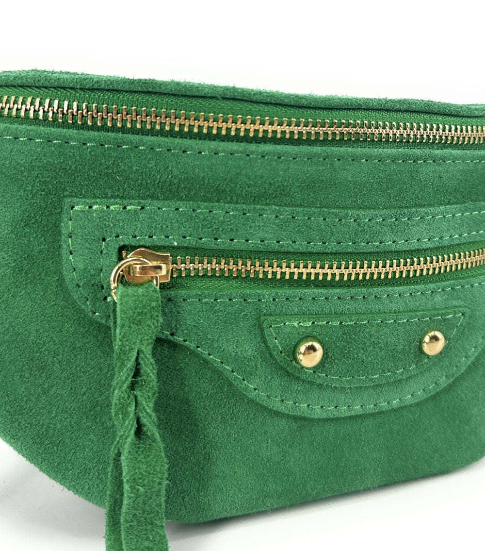 Sac banane en croûte de cuir LOUKA Vert anglais