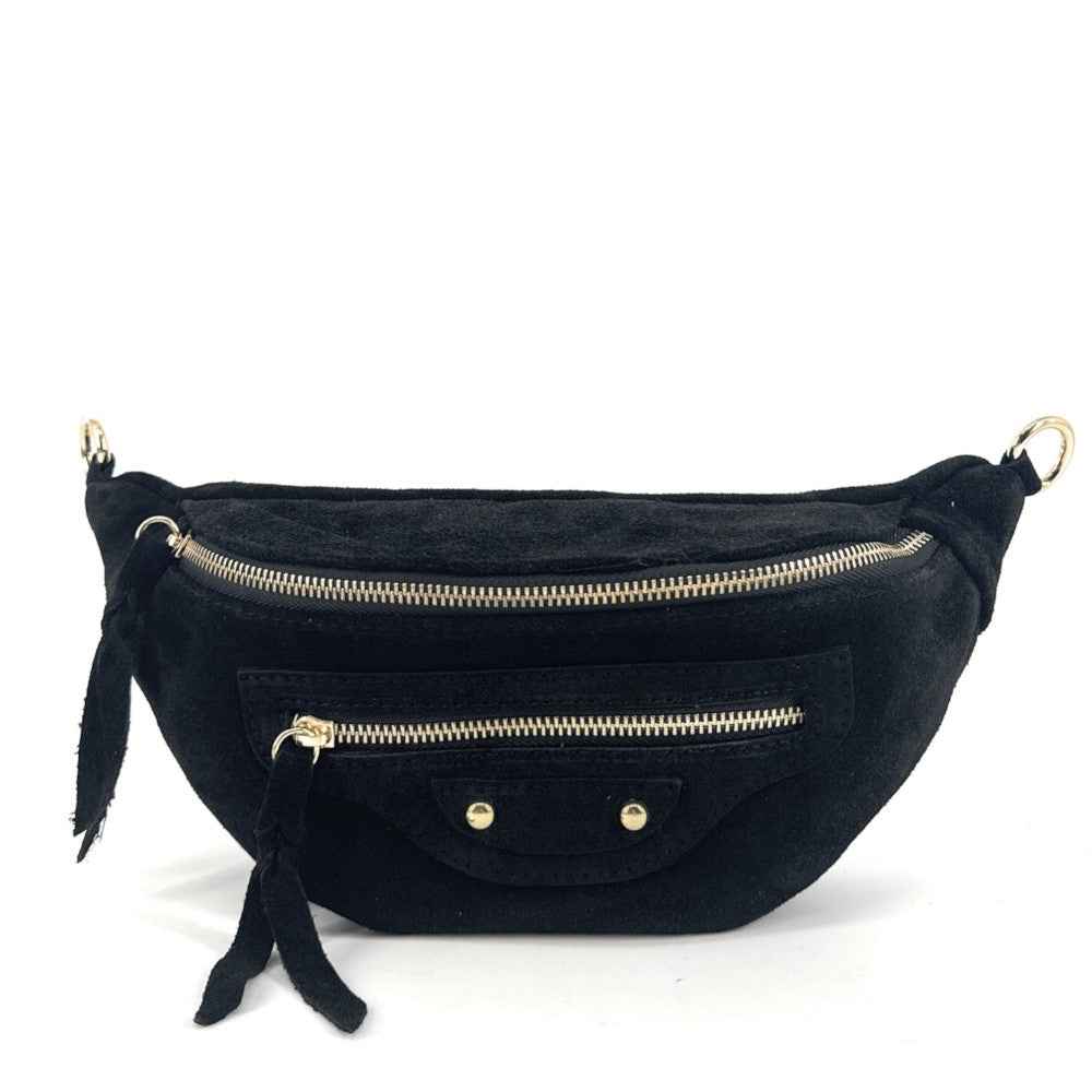 Sac banane en croûte de cuir LOUKA Noir