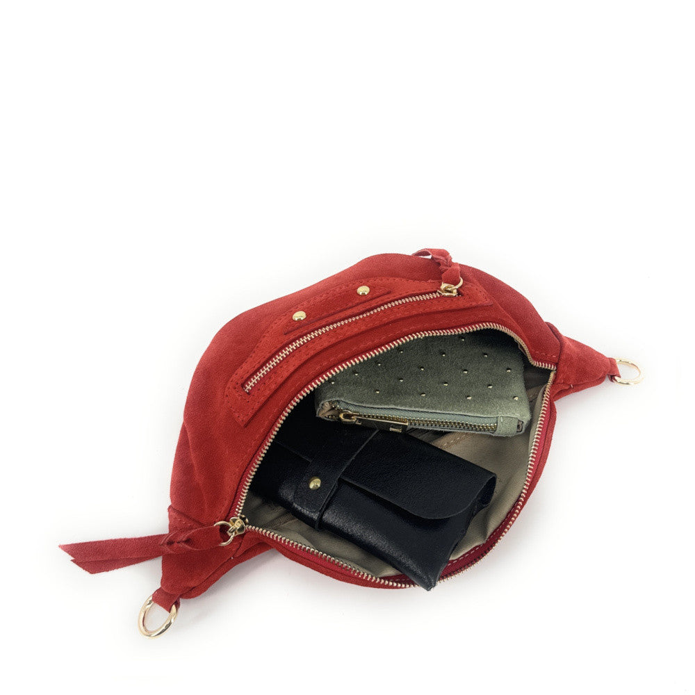 Sac banane en croûte de cuir LOUKA Rouge coquelicot