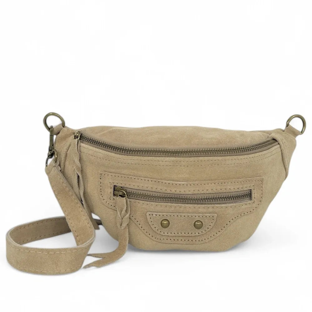 Sac banane en croûte de cuir LOUKA Taupe