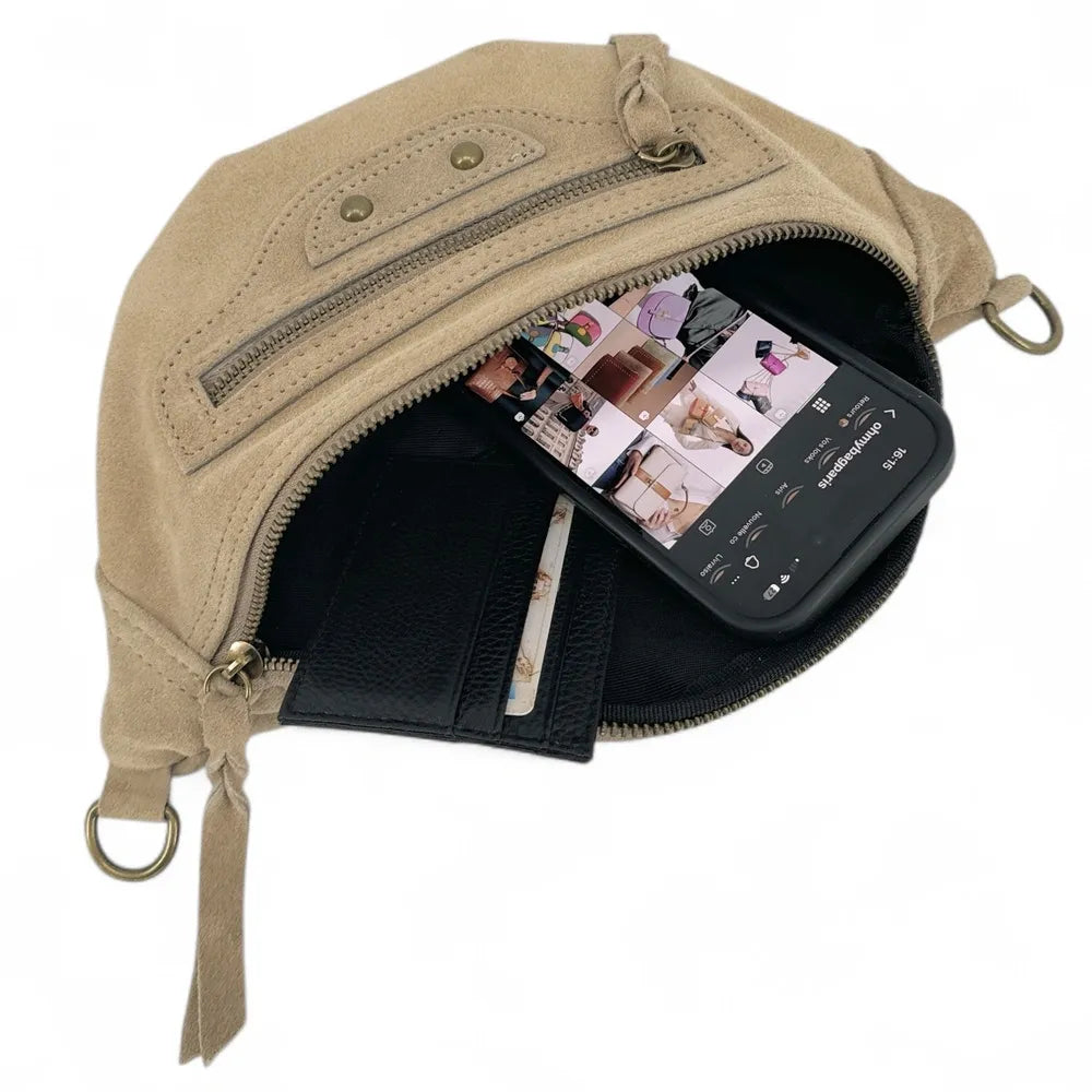 Sac banane en croûte de cuir LOUKA Taupe