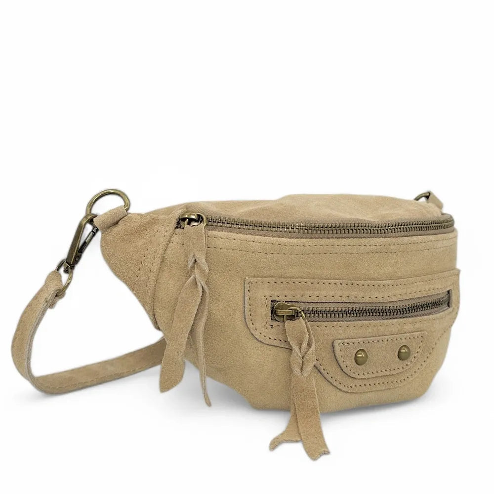 Sac banane en croûte de cuir LOUKA Taupe