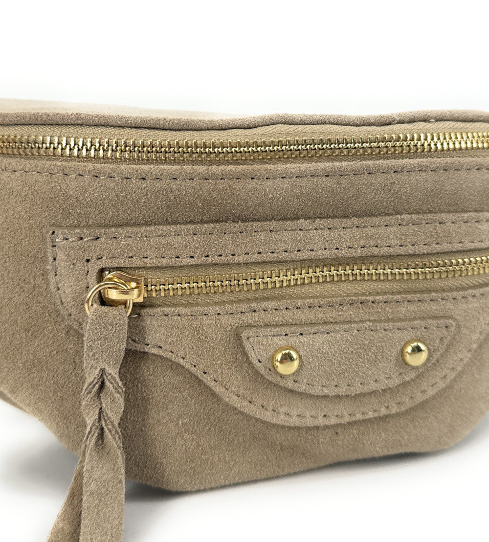 Sac banane en croûte de cuir LOUKA Taupe clair