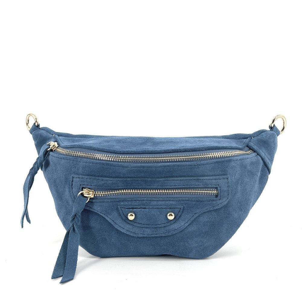 Sac banane en croûte de cuir LOUKA Bleu denim