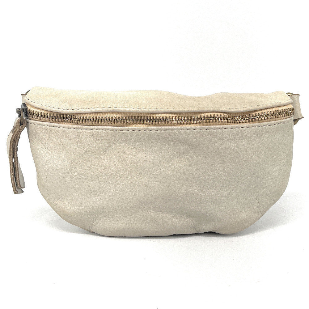 Sac banane en cuir vintage MISS LOU Beige crème