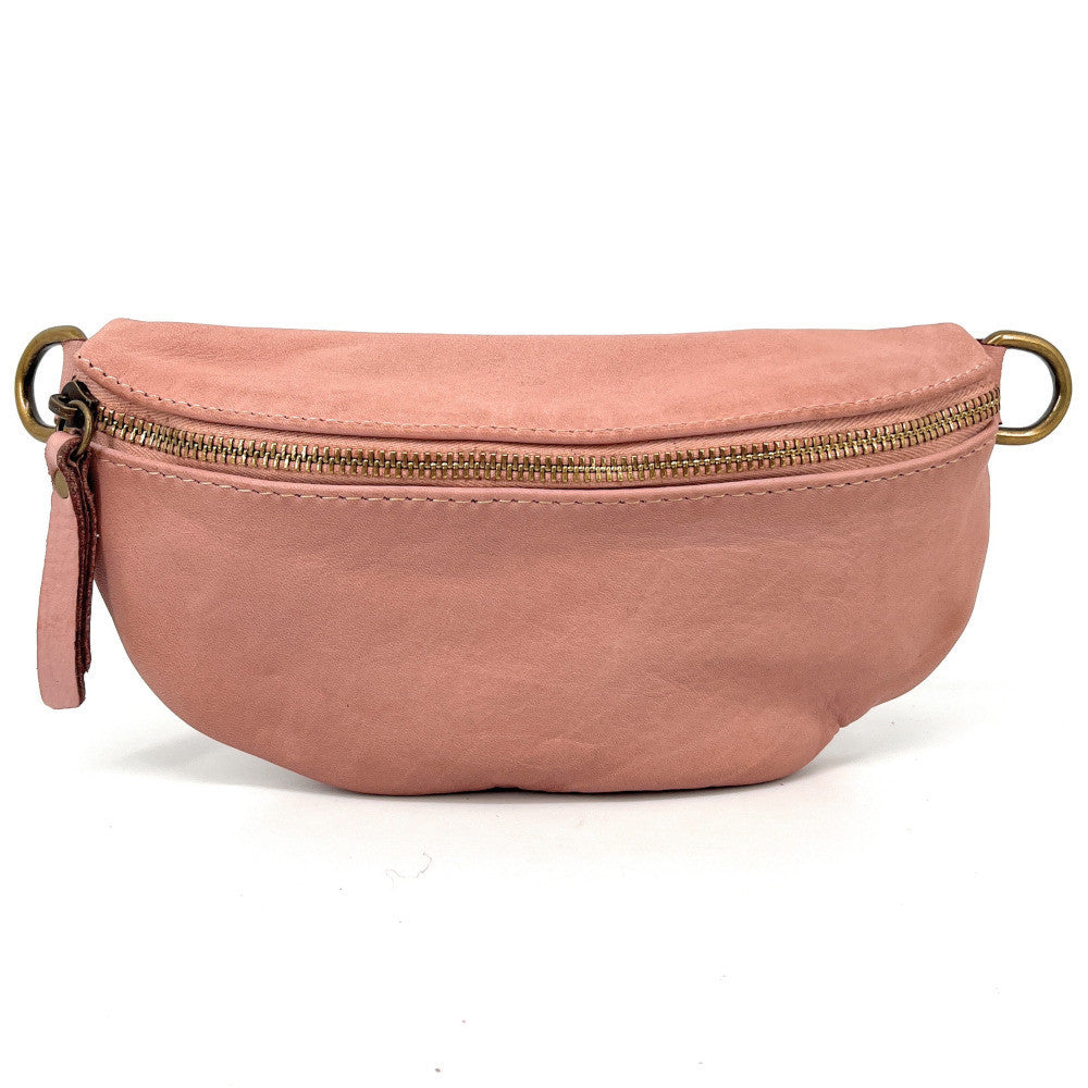Sac banane en cuir vintage MISS LOU Rose nude