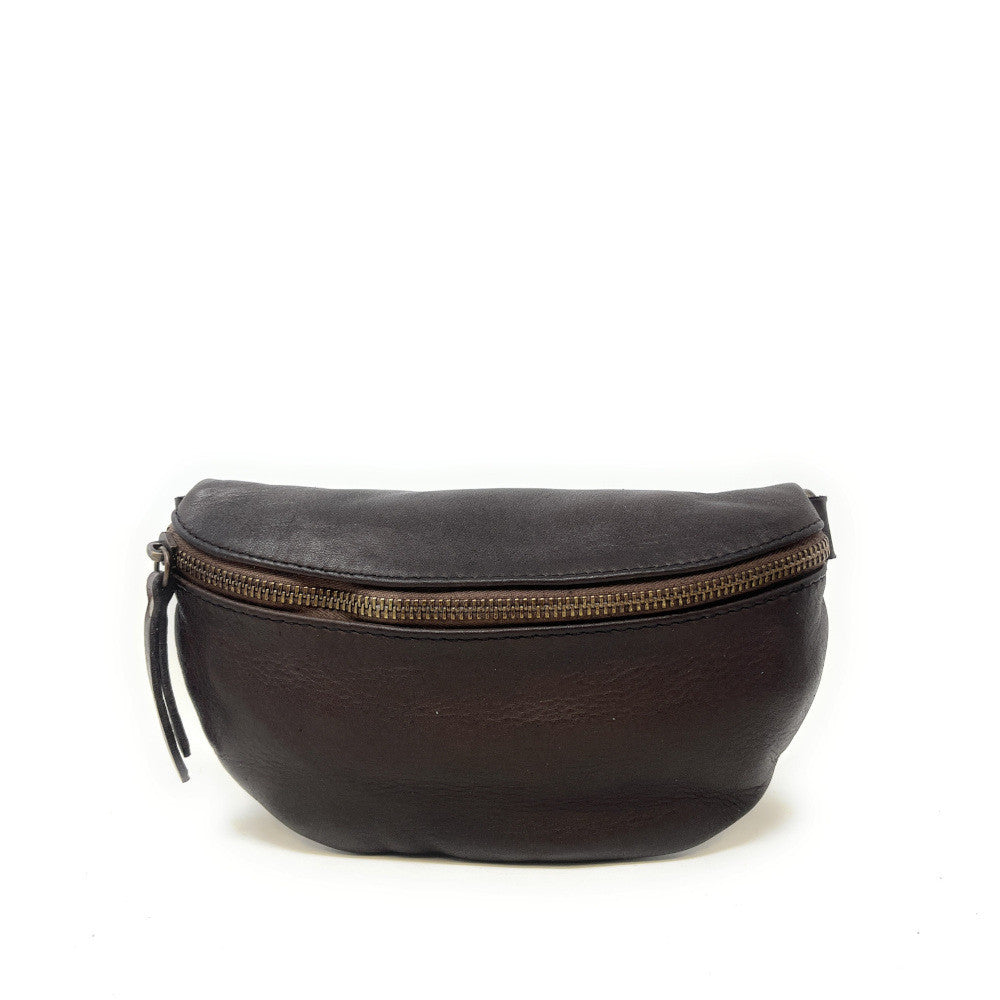 Sac banane en cuir vintage MISS LOU Chocolat
