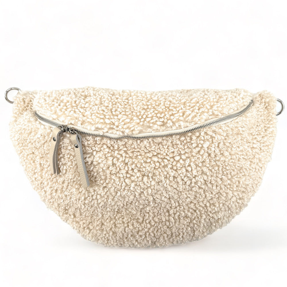 Sac banane géant en cuir et peluche LOU PILOU XXL Beige crème