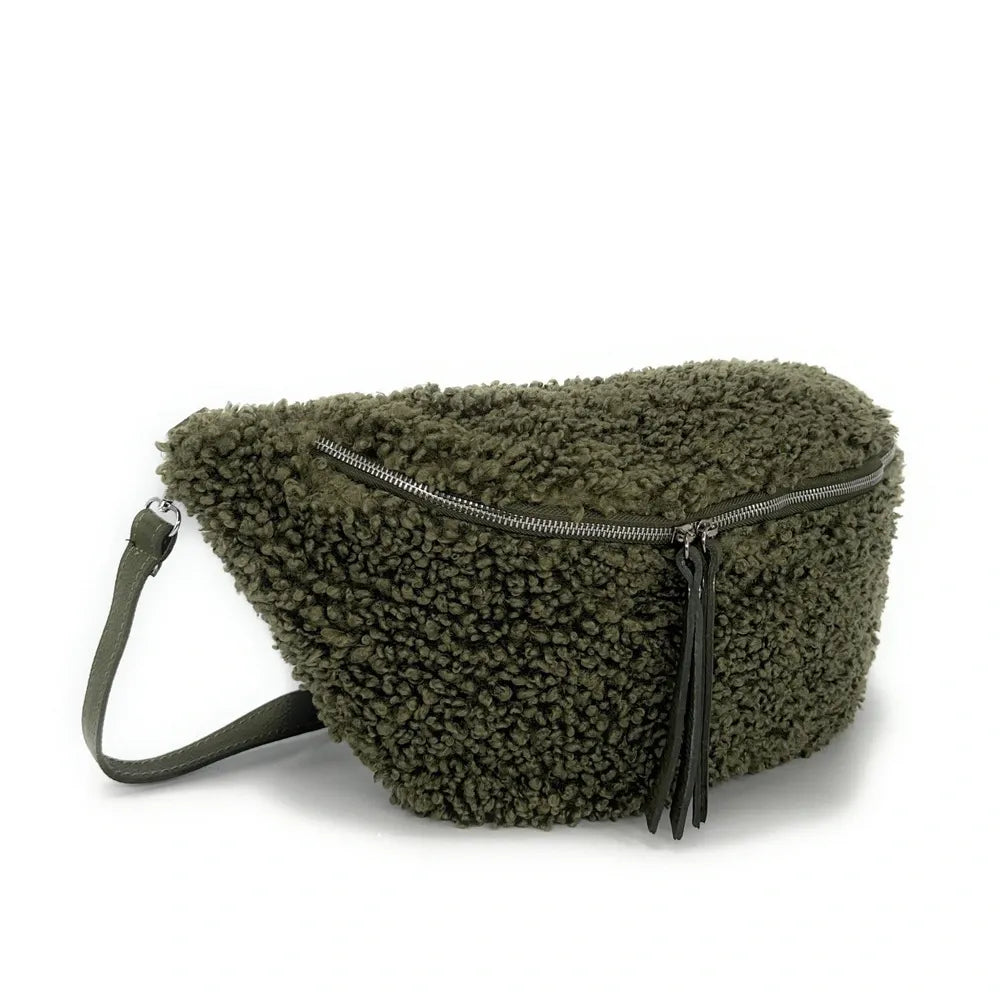 Sac banane géant en cuir et peluche LOU PILOU XXL Kaki