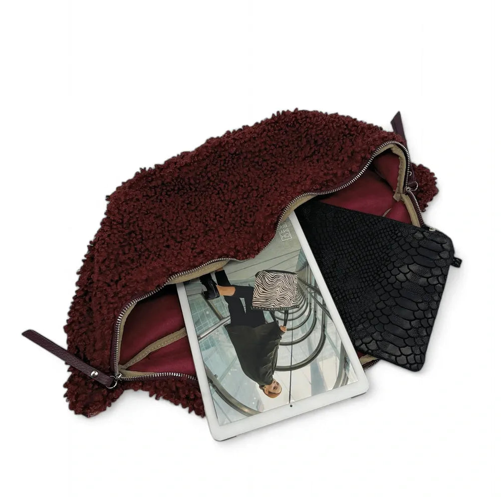 Sac banane géant en cuir et peluche LOU PILOU XXL Rouge bordeaux