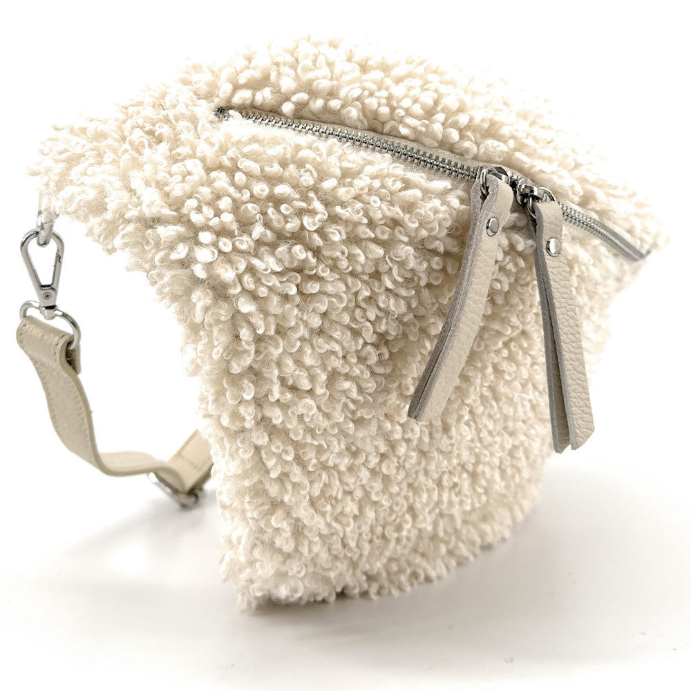 Sac banane géant en cuir et peluche LOU PILOU XXL Beige crème