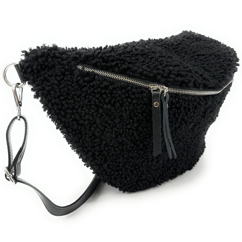 Sac banane géant en cuir et peluche LOU PILOU XXL Noir