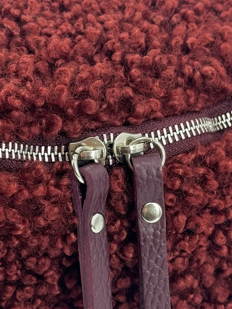 Sac banane géant en cuir et peluche LOU PILOU XXL Rouge bordeaux