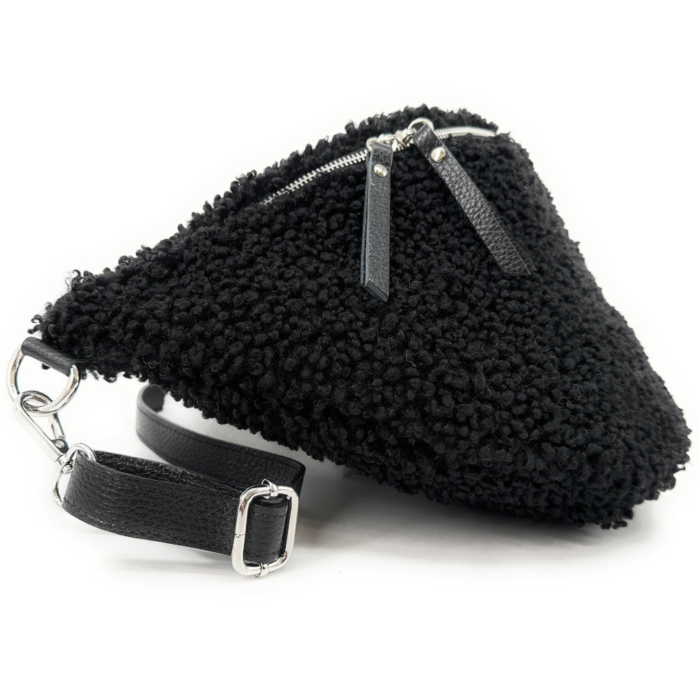Sac banane géant en cuir et peluche LOU PILOU XXL Noir