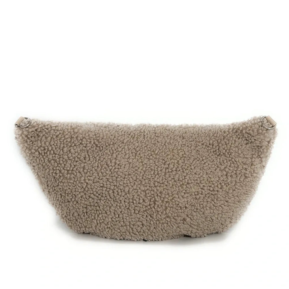 Sac banane géant en cuir et peluche LOU PILOU XXL Taupe
