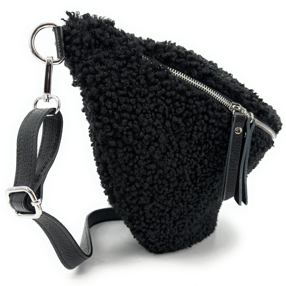 Sac banane géant en cuir et peluche LOU PILOU XXL Noir