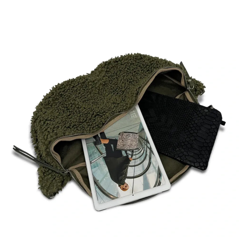 Sac banane géant en cuir et peluche LOU PILOU XXL Kaki