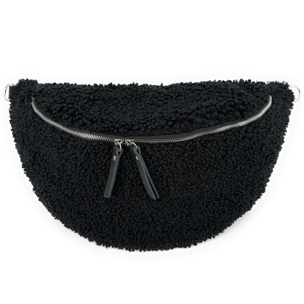 Sac banane géant en cuir et peluche LOU PILOU XXL Noir