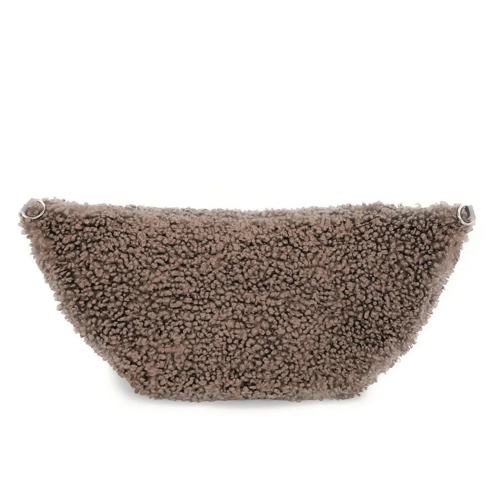 Sac banane géant en cuir et peluche LOU PILOU XXL Taupe foncé