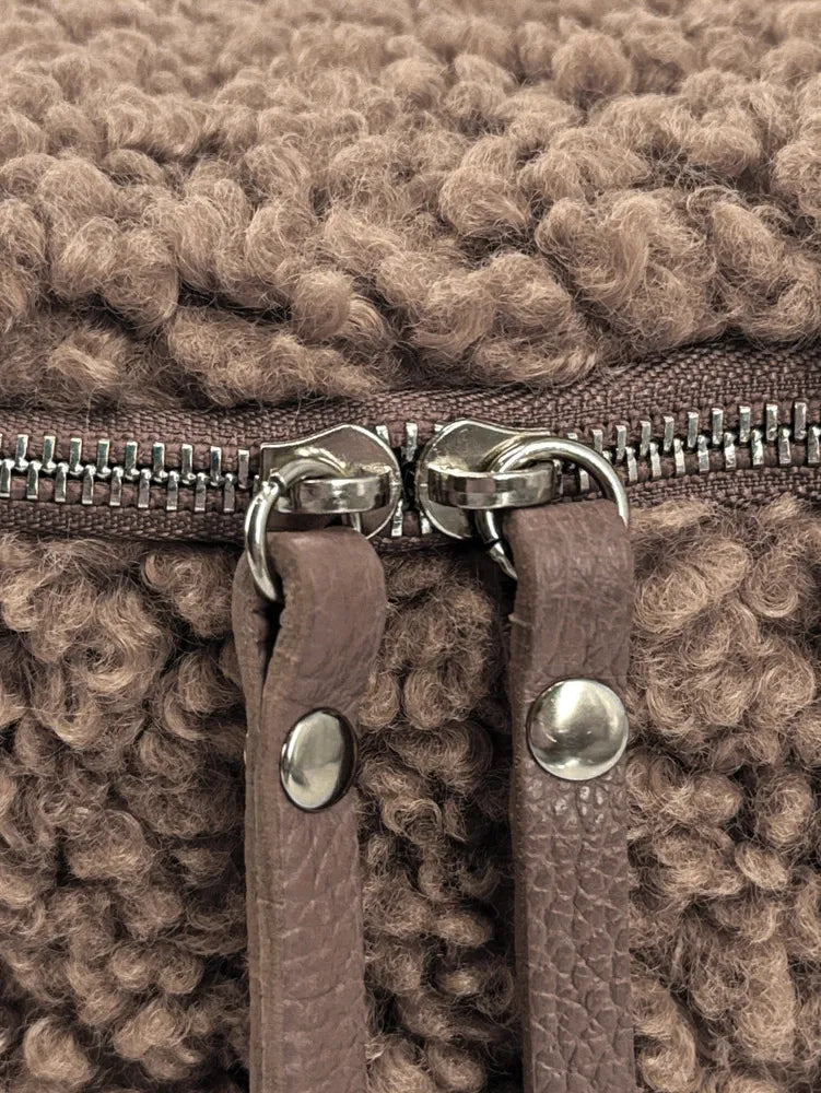 Sac banane géant en cuir et peluche LOU PILOU XXL Taupe foncé
