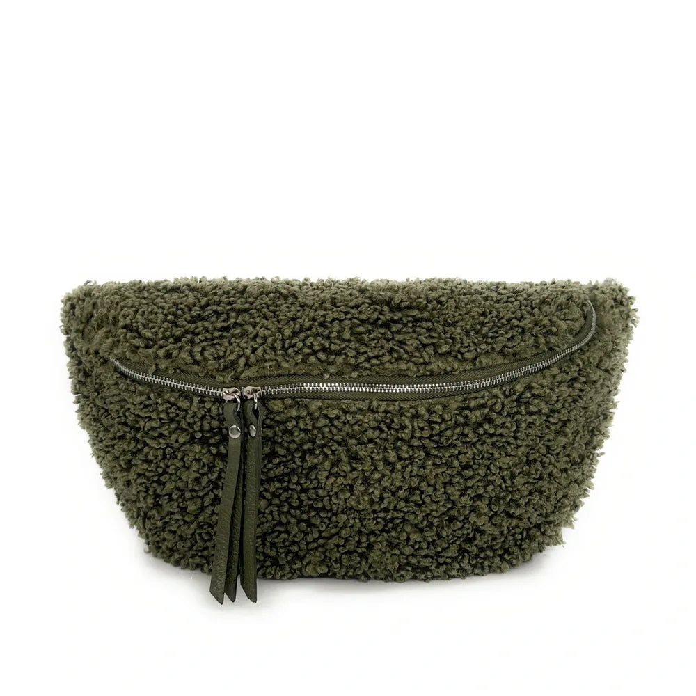 Sac banane géant en cuir et peluche LOU PILOU XXL Kaki