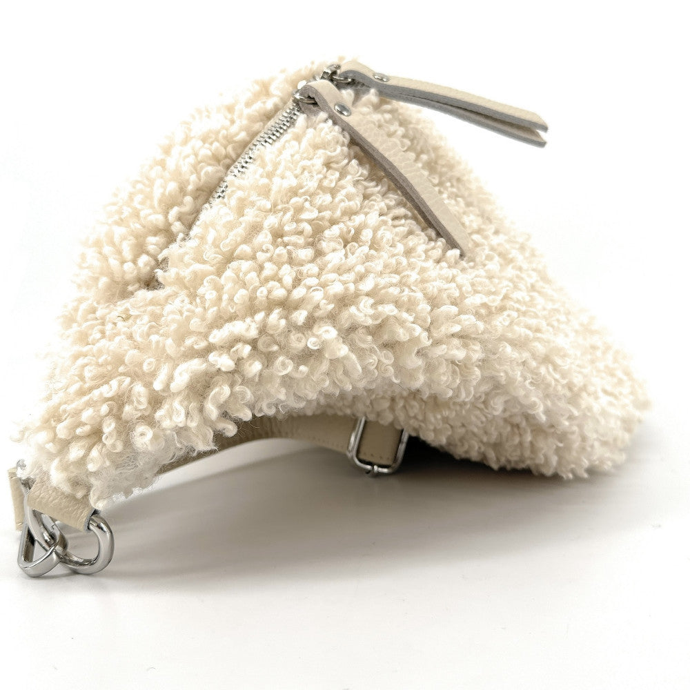 Sac banane géant en cuir et peluche LOU PILOU XXL Beige crème