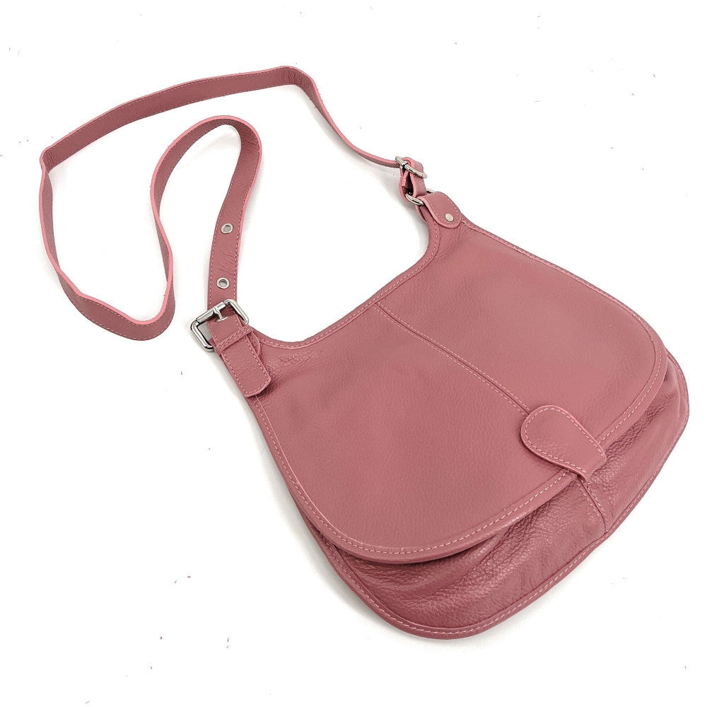 Sac besace en cuir grainé LITTLE PETRA Rose intense