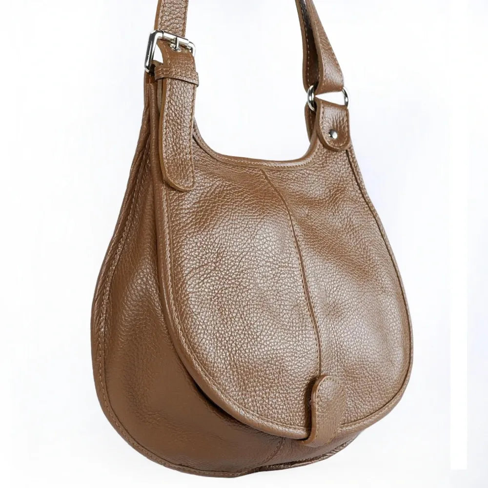 Sac besace en cuir grainé LITTLE PETRA Camel foncé
