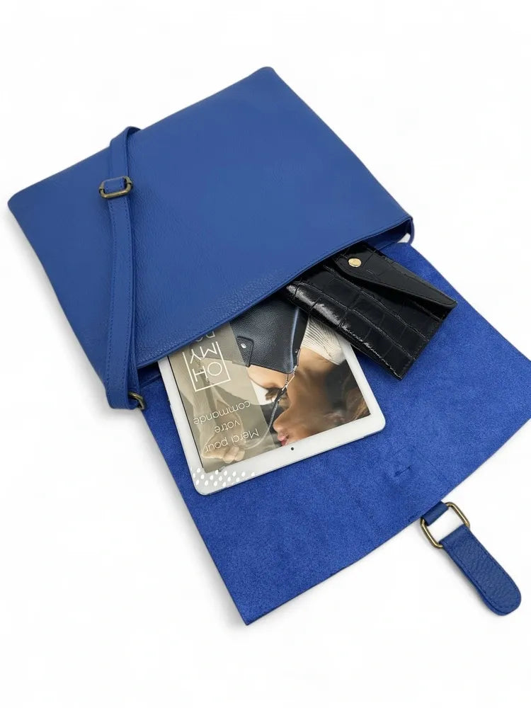 Sac bandoulière en cuir grainé COQUETTE Bleu roi