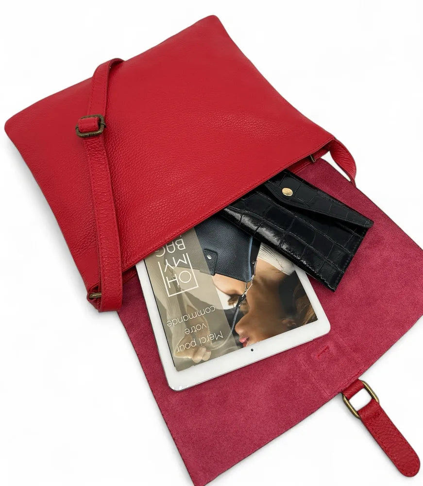 Sac bandoulière en cuir grainé COQUETTE Rouge garance
