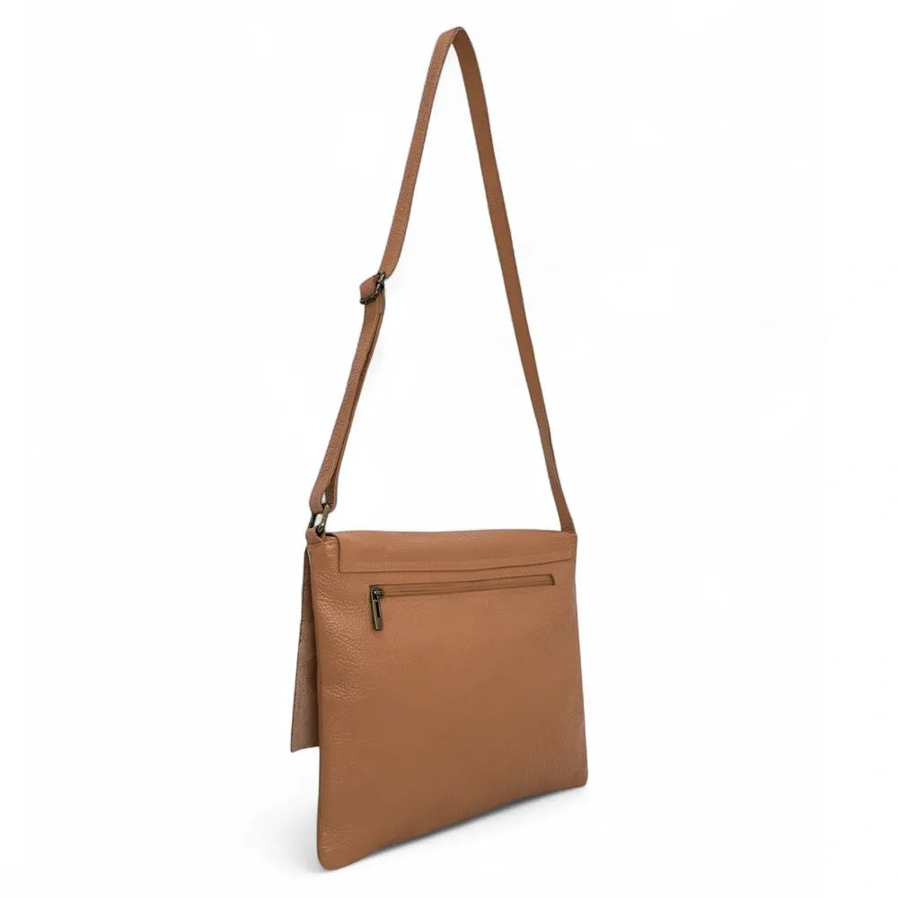 Sac bandoulière en cuir grainé COQUETTE Camel foncé
