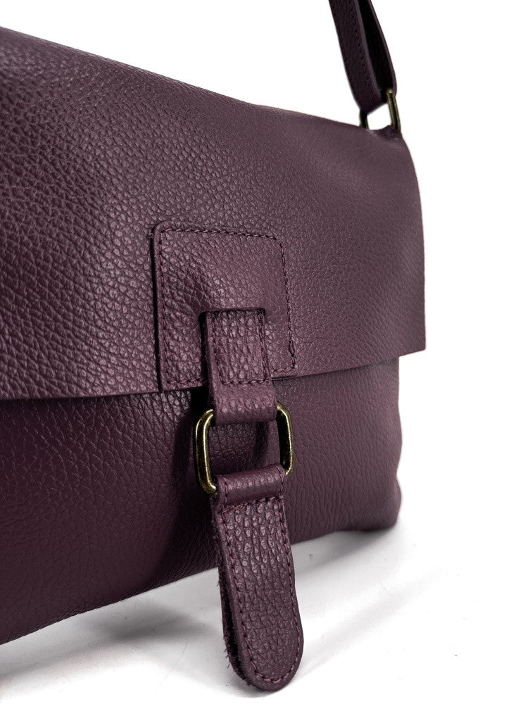 Sac bandoulière en cuir grainé COQUETTE Prune