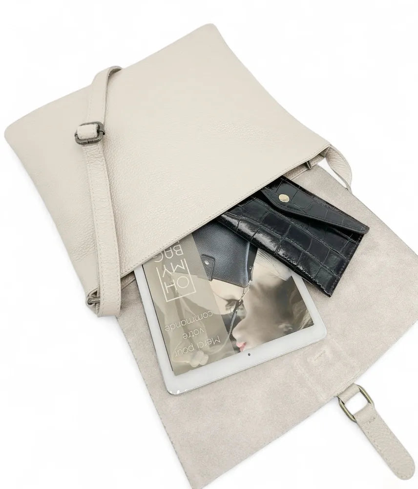 Sac bandoulière en cuir grainé COQUETTE Beige crème