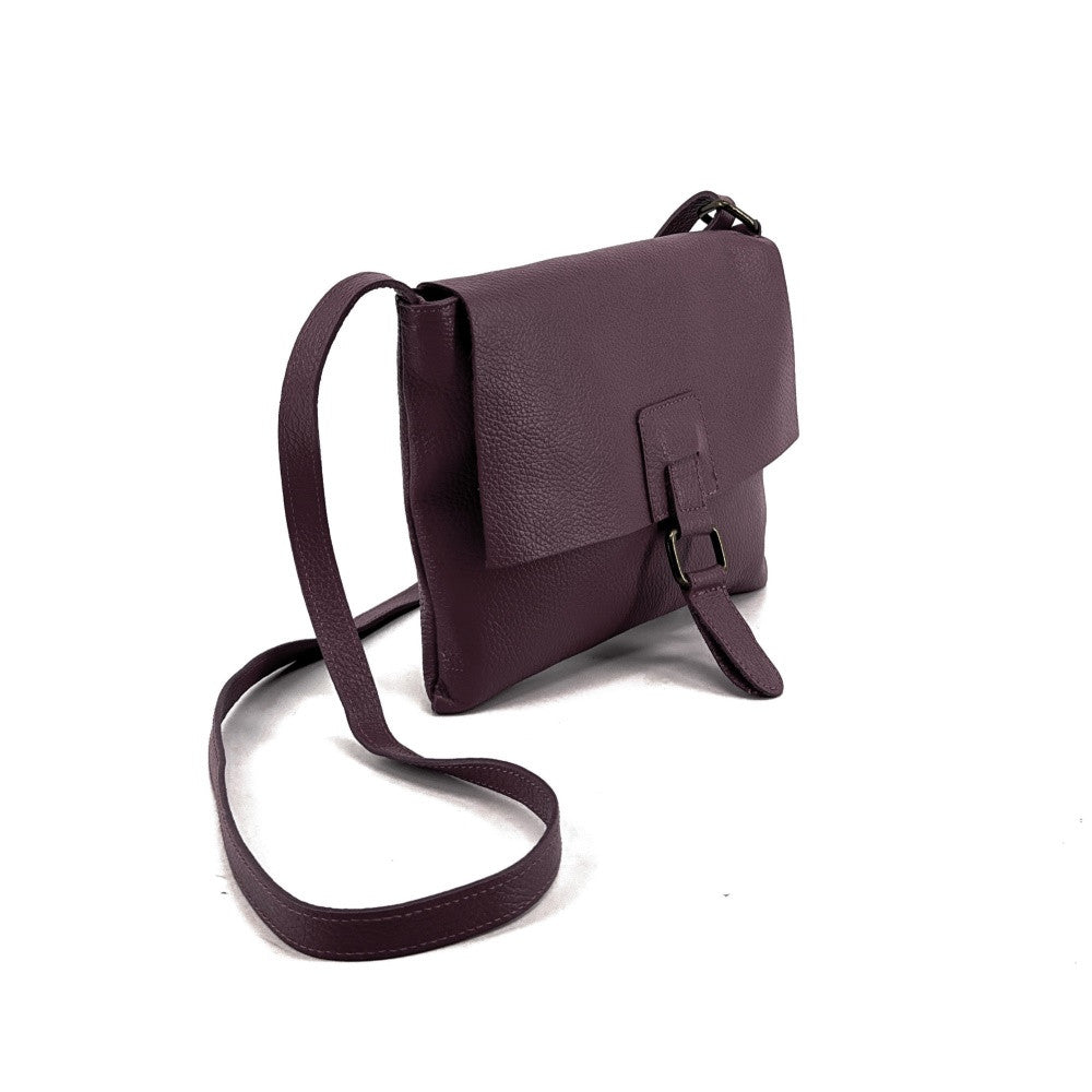 Sac bandoulière en cuir grainé COQUETTE Prune