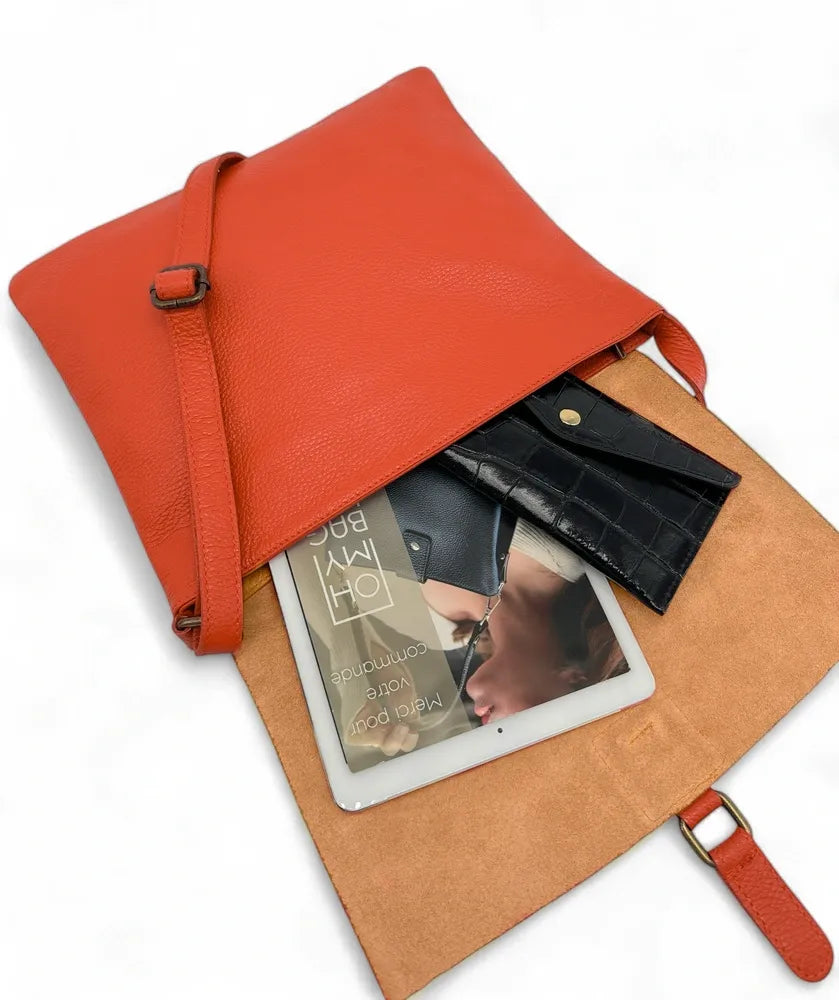 Sac bandoulière en cuir grainé COQUETTE Mandarine