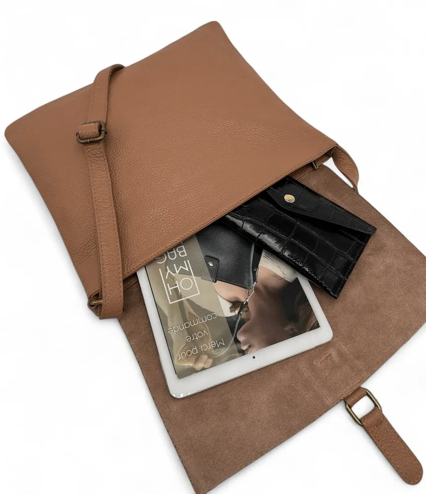 Sac bandoulière en cuir grainé COQUETTE Camel foncé