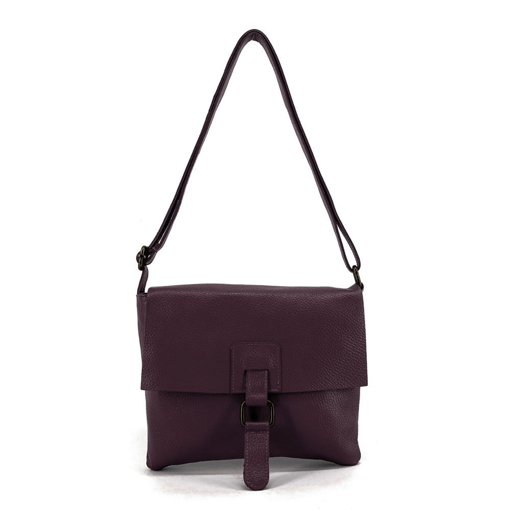 Sac bandoulière en cuir grainé COQUETTE Prune