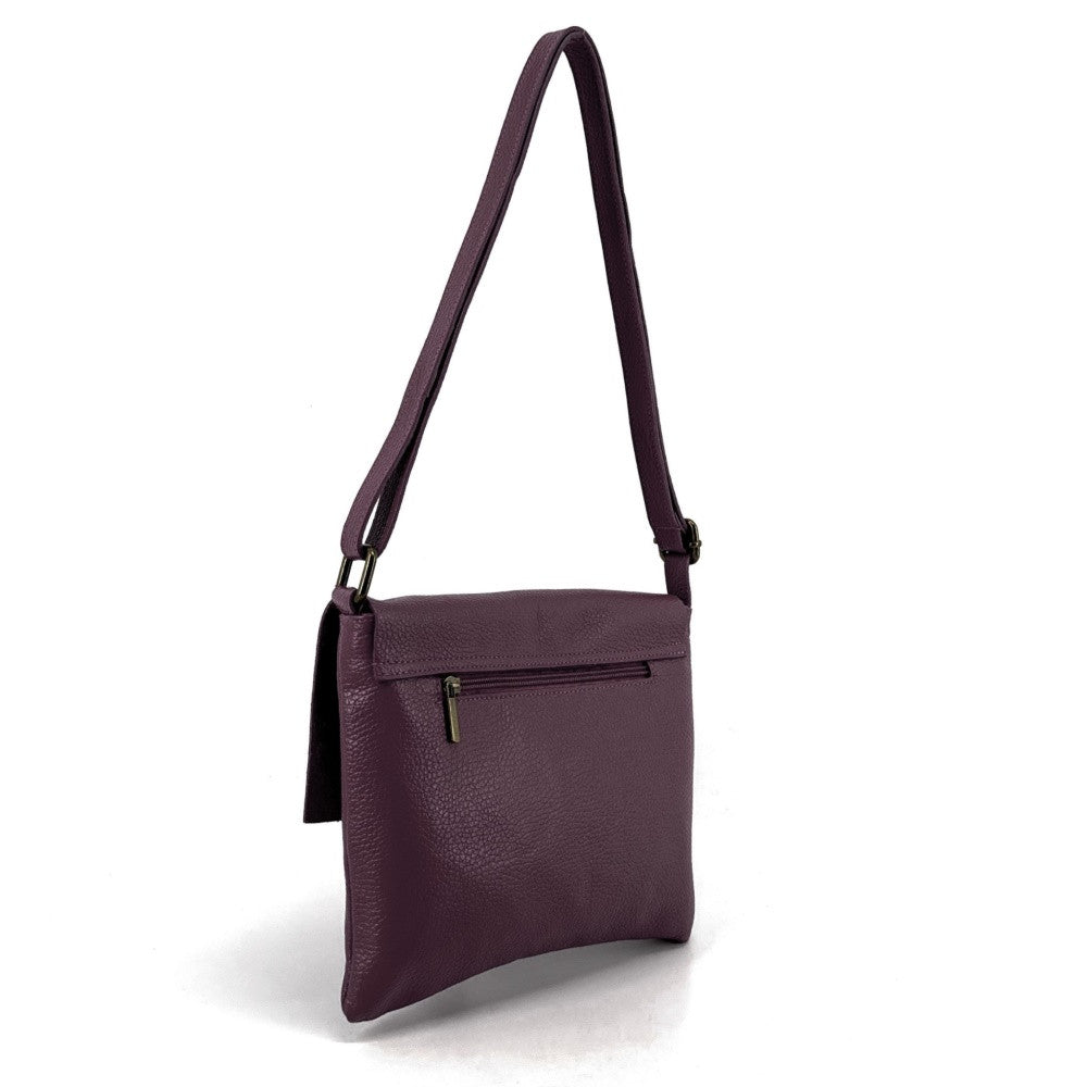 Sac bandoulière en cuir grainé COQUETTE Prune