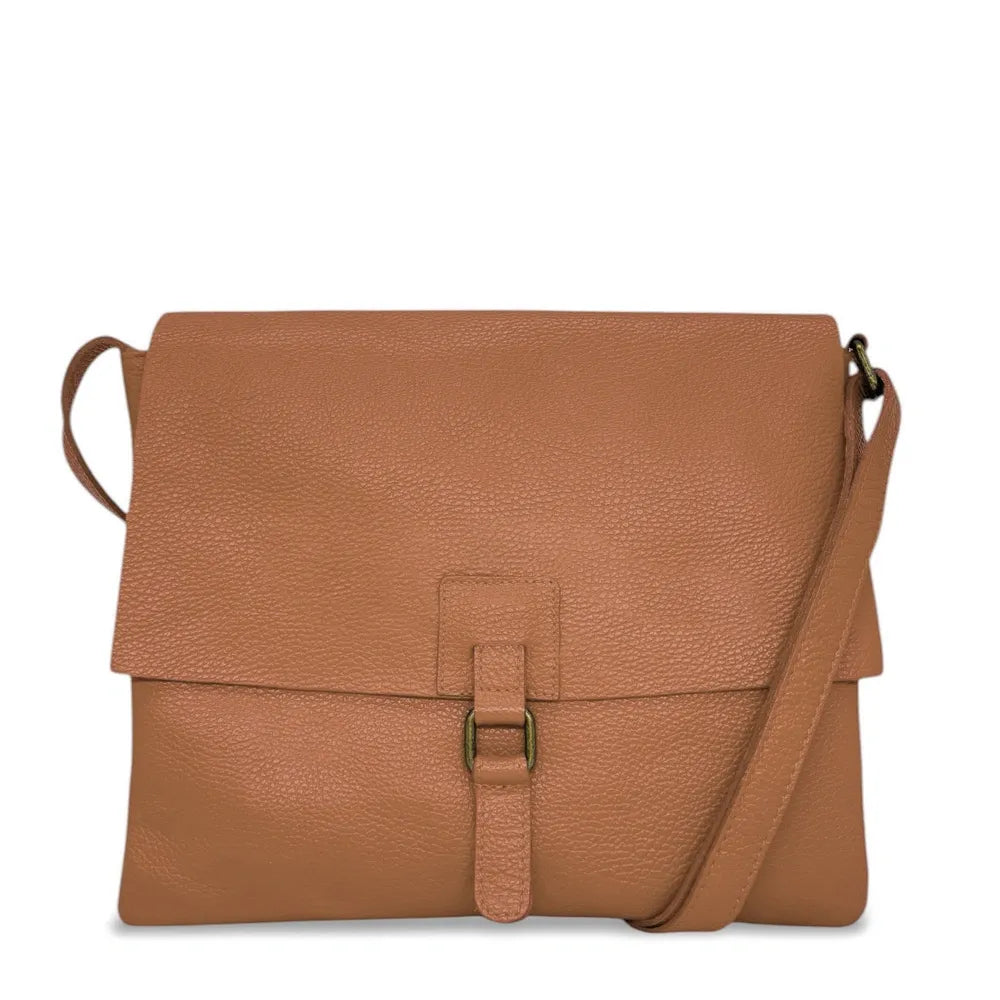 Sac bandoulière en cuir grainé COQUETTE Camel foncé