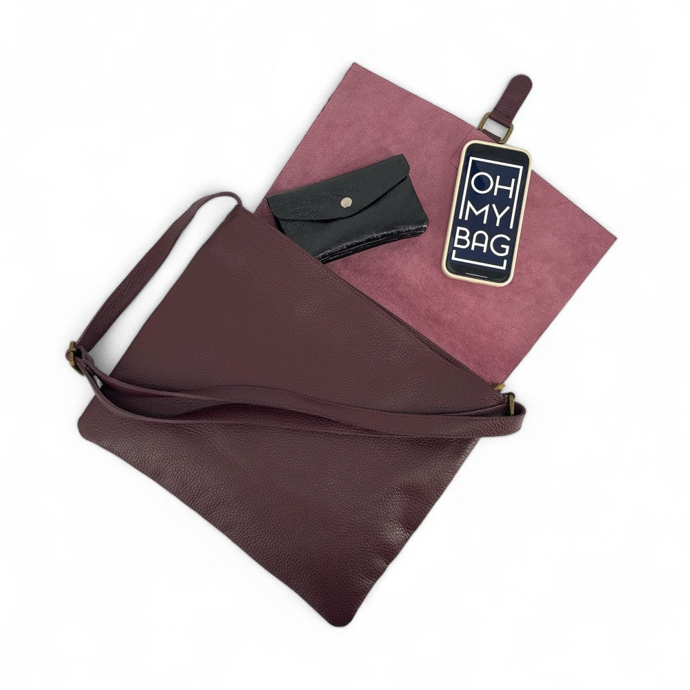 Sac bandoulière en cuir grainé COQUETTE Prune