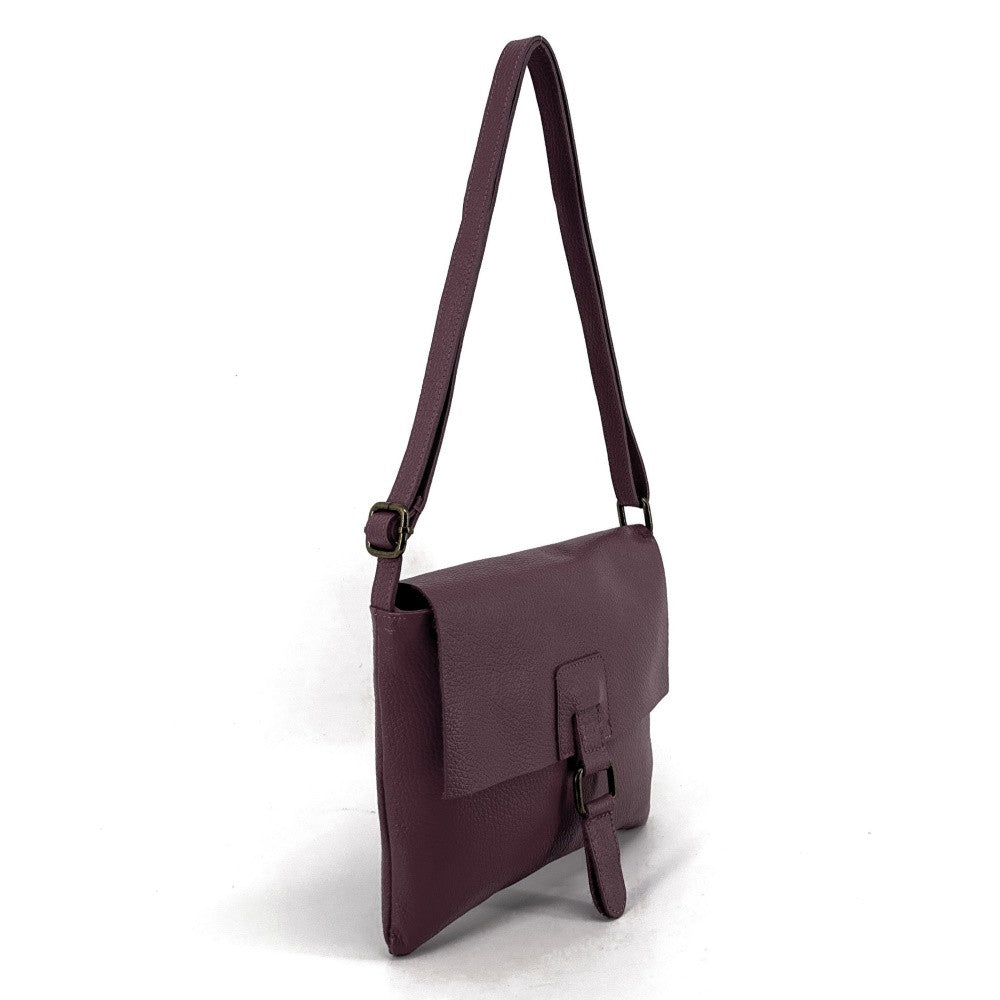 Sac bandoulière en cuir grainé COQUETTE Prune
