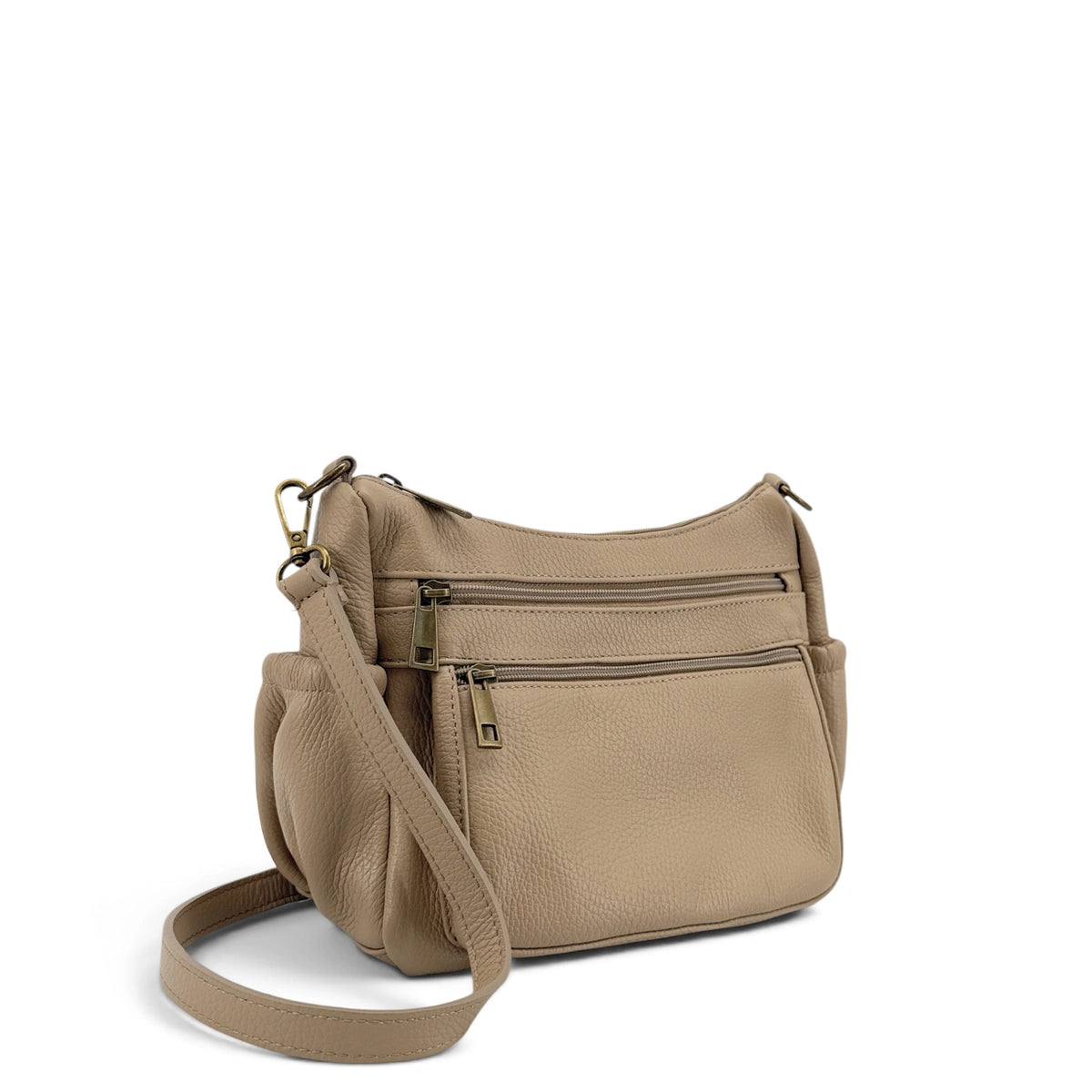 Bolso de mano de piel granulada BROOKLYN Topo oscuro