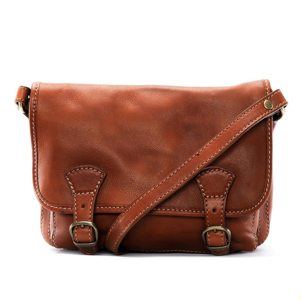 Sac bandoulière en cuir lisse NAGAÏ Cognac foncé
