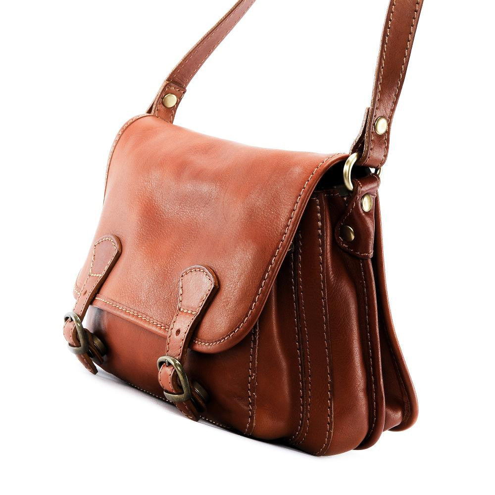 Sac bandoulière en cuir lisse NAGAÏ Cognac foncé