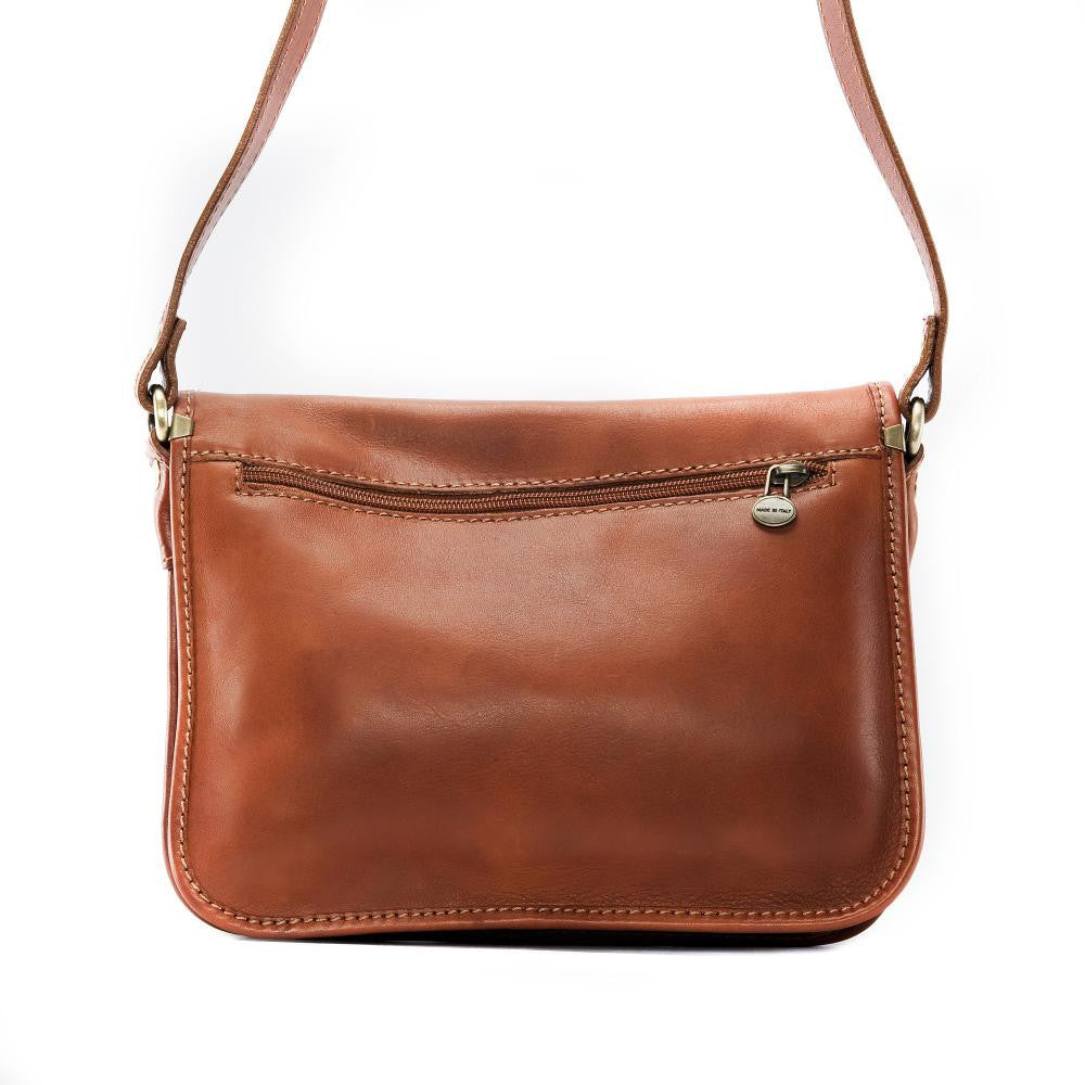 Sac bandoulière en cuir lisse NAGAÏ Cognac foncé