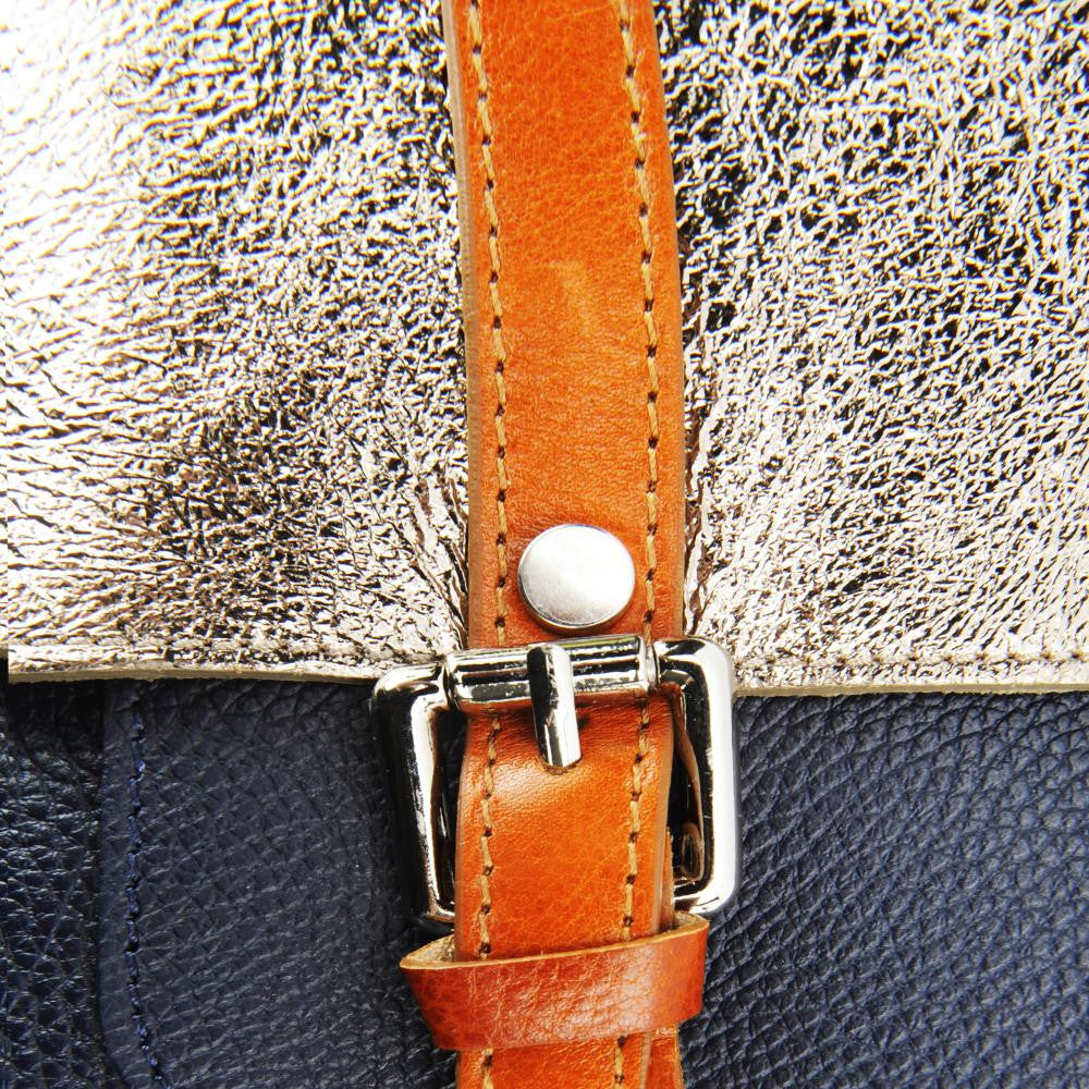 Sac bandoulière en cuir grainé et irisé BONIFACIO Bleu marine