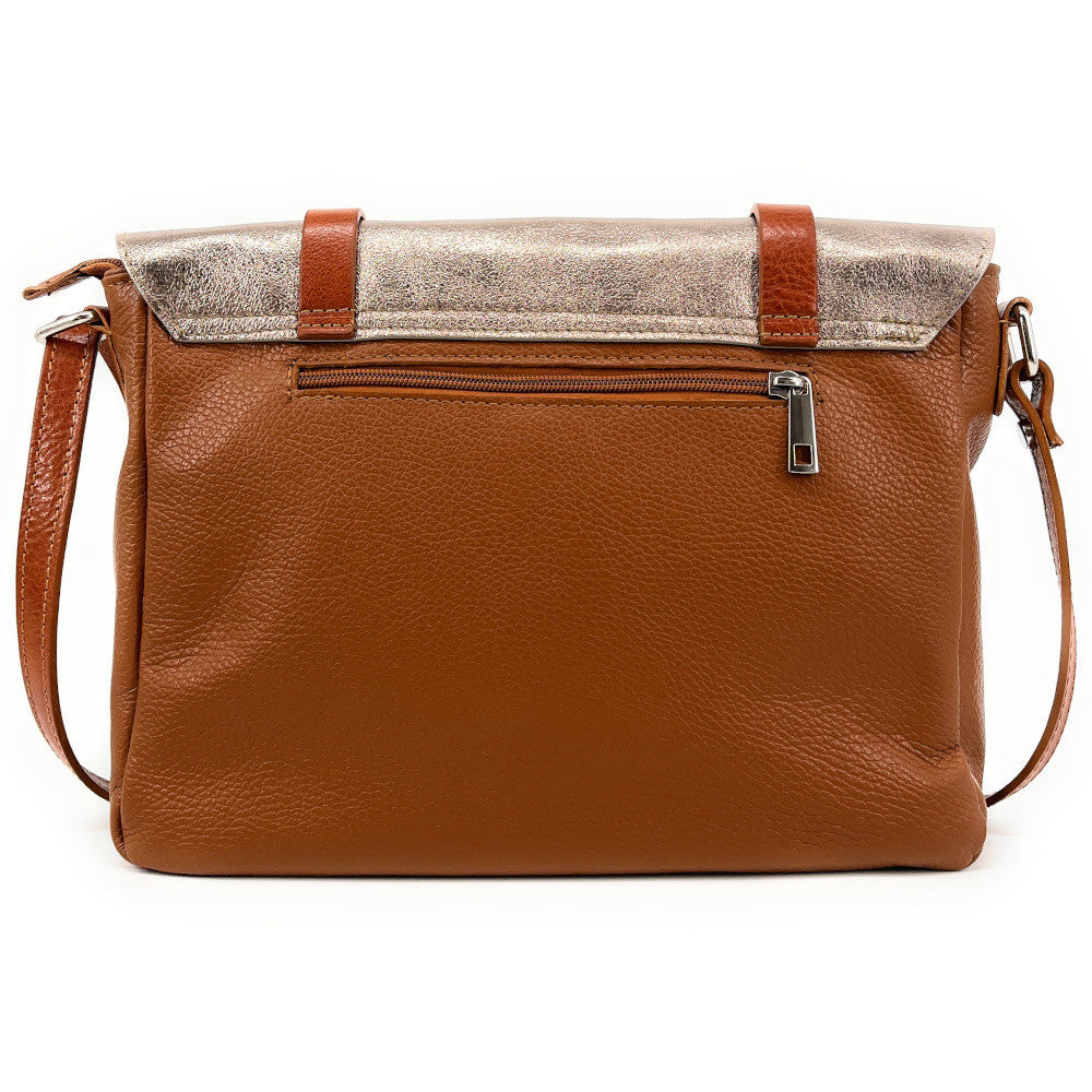 Sac bandoulière en cuir grainé et irisé BONIFACIO Camel foncé
