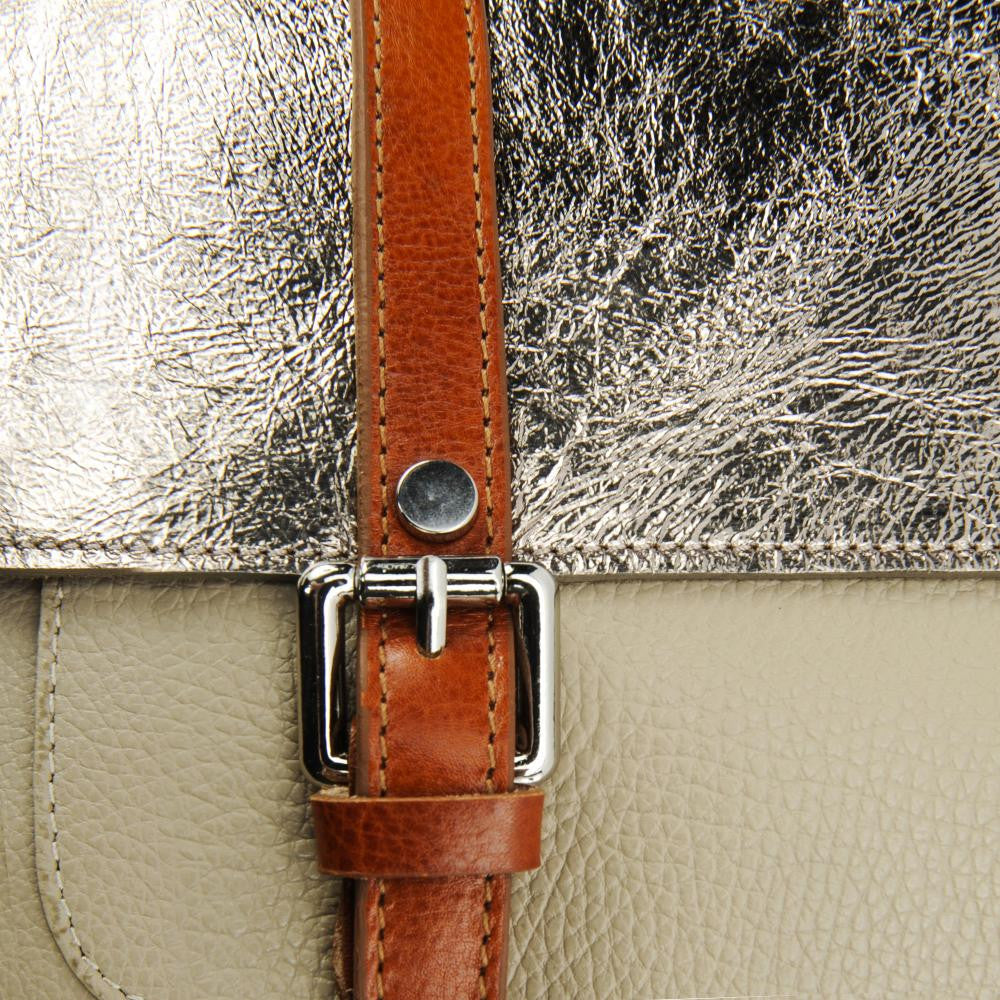 Sac bandoulière en cuir grainé et irisé BONIFACIO Taupe clair